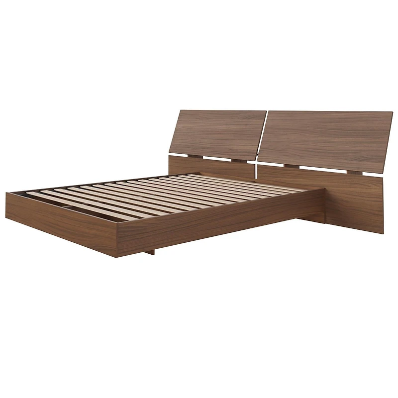 Nexera Alibi Queen Size Platform Bed and Panoramic Headboard, Walnut
