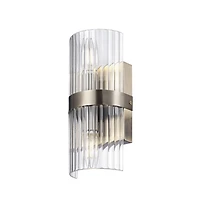 2-Light Matte Brass Wall Sconce with Ribbed Glass Shade