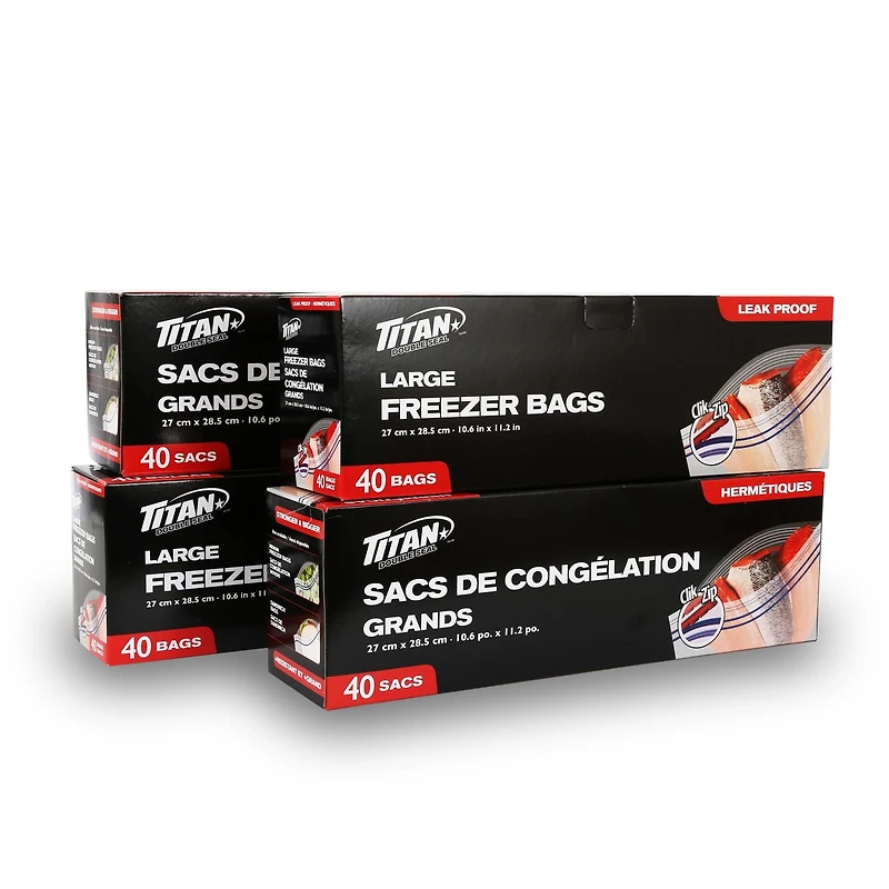 TITAN Sacs de Congélation Grand Format à Double Fermeture, 160 sacs 4 x 40