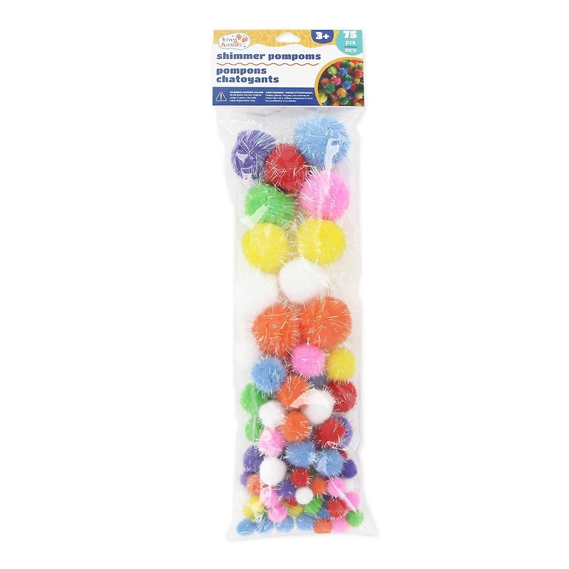 PETITES MAINS Pompons scintillants — 75 pièces, assortis 12,7–38,1 mm, 3 ans et plus POMPOM SHIMMER 75PCS