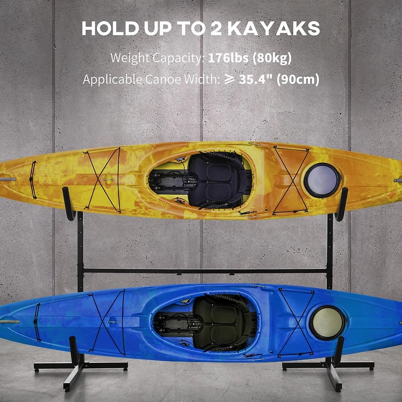 Soozier Freestanding Kayak Storage Rack for 2 SUP, Canoe, or Paddleboard
