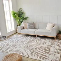 Tapis d'interieur abstrait Rug Branch Nomad, beige marron, cotier - Salon, chambre, salle a manger et cuisine