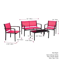 Ensemble de salon de jardin CorLiving Everett, 4 pièces, résistant aux intempéries, en maille et acier, sans coussins, avec chaises, causeuse et table, rouge