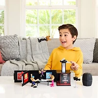 WWE Knuckle Crunchers Final Boss Microphone Playset with The Rock Action Figure & 2 Accessories, WWE KC Final Boss Mic Playset