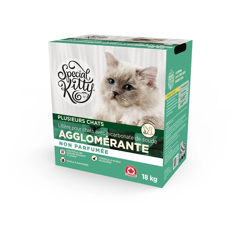 Litière agglomérante pour chat Special Kitty non parfumée au bicarbonate de soude, boîte de 18 kg