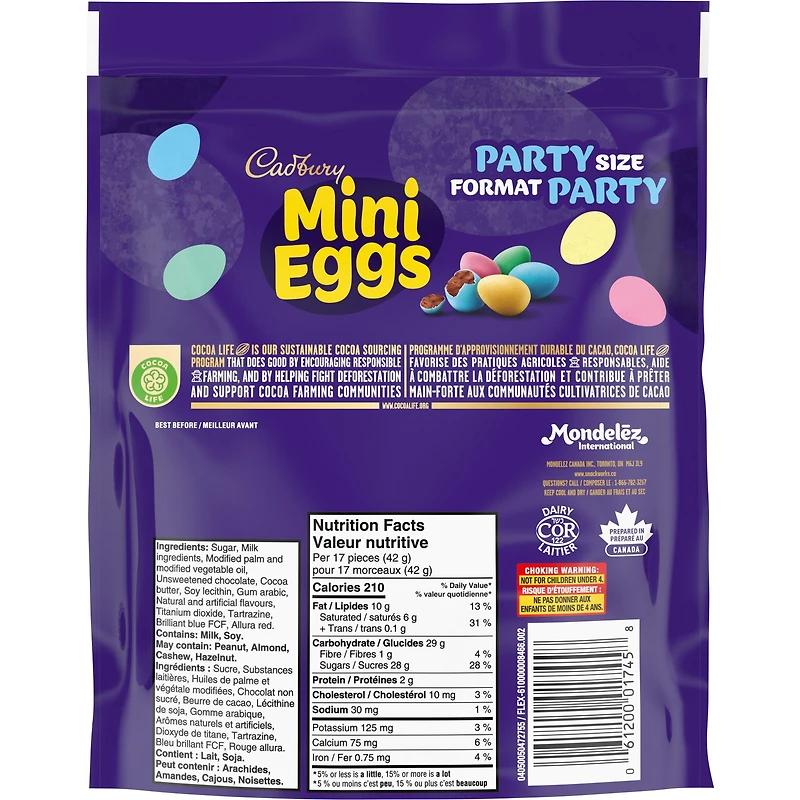 Cadbury Mini Eggs, friandises en forme d’œuf (friandises au chocolat en forme d’œuf), format Party, sac refermable, Préparé au Canada 700 g