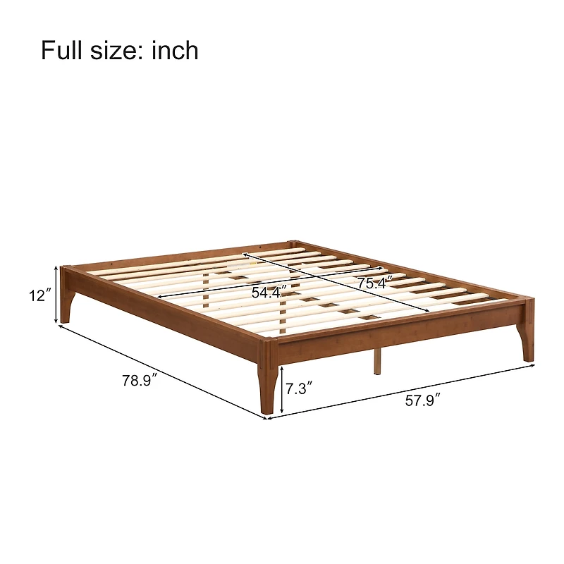 Noble House 12 Inch Full Size Solid Dry Bamboo Wood Platform Bed Frame,Brown
