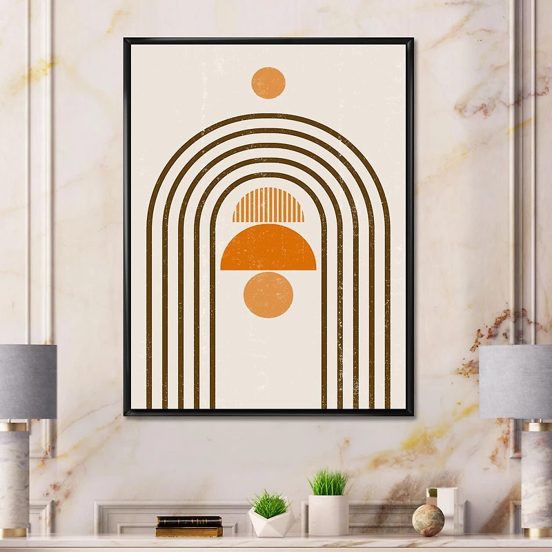 Designart Abstract Rainbow Sun and Moon In Earth Tones IV FLOAT FRAME WALL ART