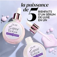 Super sérum réparateur de nuit 5 en 1 de Olay Sérum léger renouvelant pour le visage  Soin de la peau correcteur de rides avec acide salicylique, niacinamide, acide lactique, glycérine, peptide 50ML