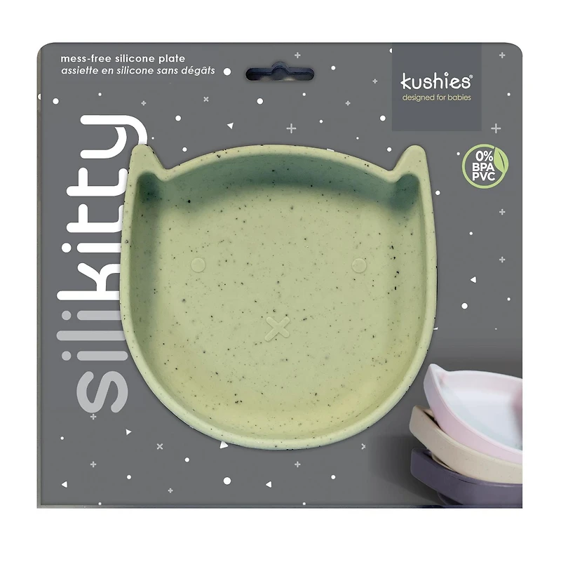 Kushies Silikitty - Silicone Suction Plate, Divided Plate, Baby Toddler Plate, BPA Free, Microwave Dishwasher Safe Suction Dish