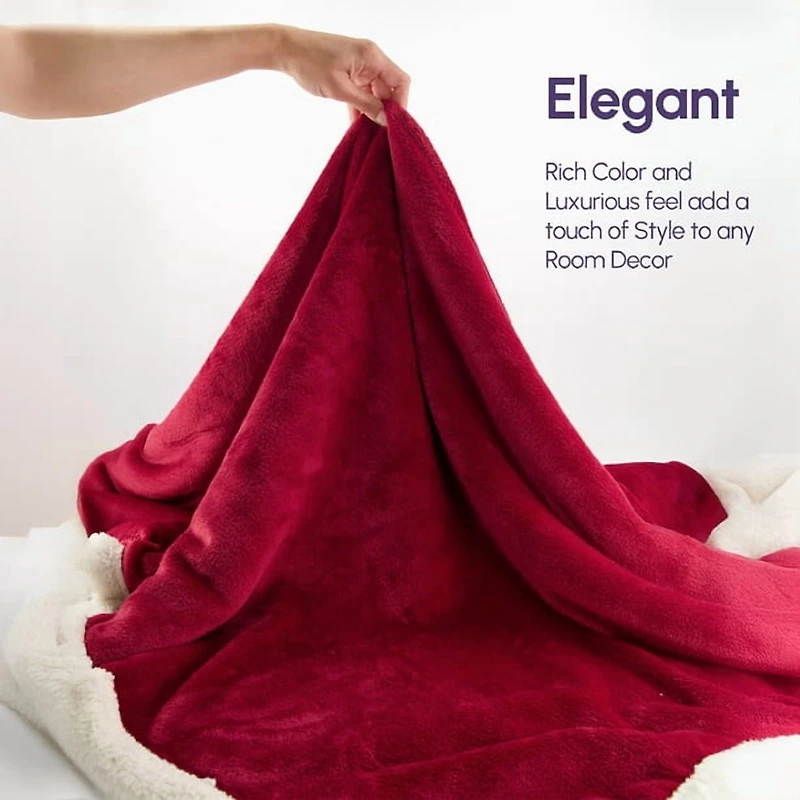 Beddora Luxury Flannel Sherpa Throw Blanket – 50” x 60” – Ultra-Soft & Warm – 450 GSM Plush Reversible Fleece – Cozy Winter Couch or Bed Blanket – Red