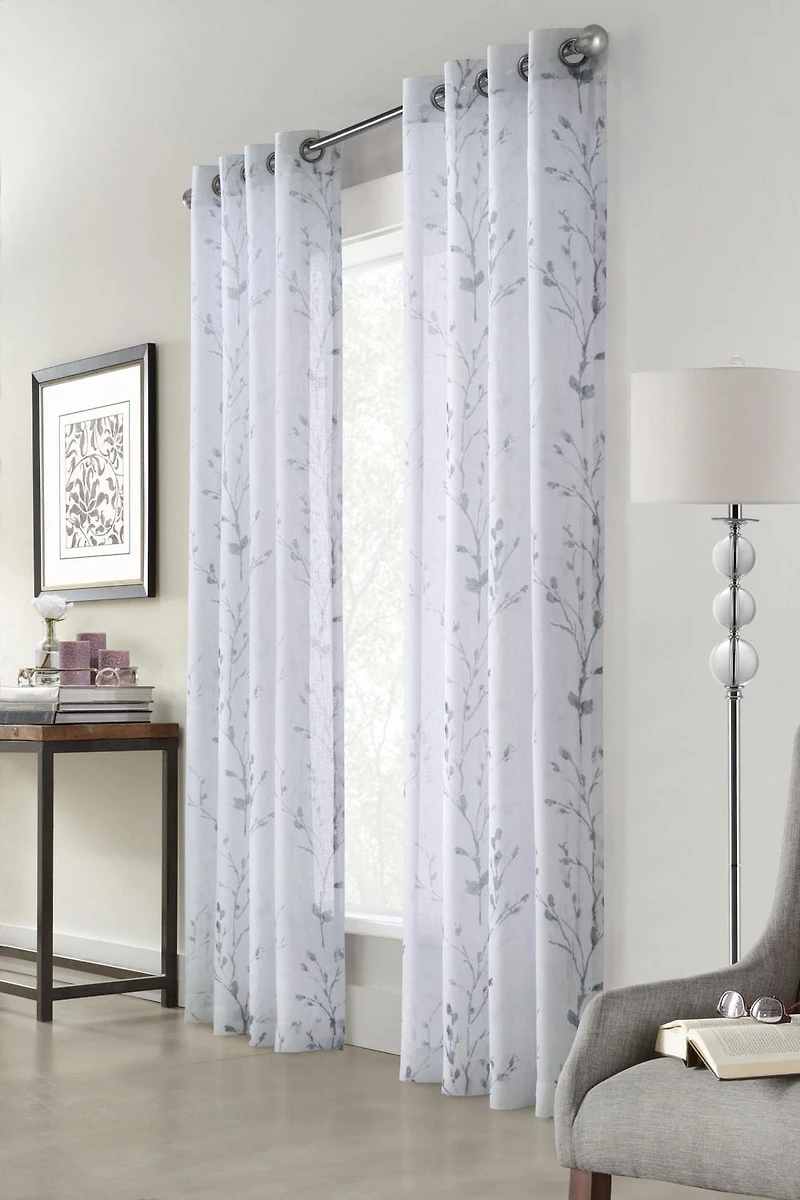 Loft Living Petra, panneau de rideau à oeillets en faux lin sem-transparent imprimé 52" x 84", blanc
