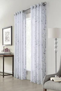 Loft Living Petra, panneau de rideau à oeillets en faux lin sem-transparent imprimé 52" x 84", blanc