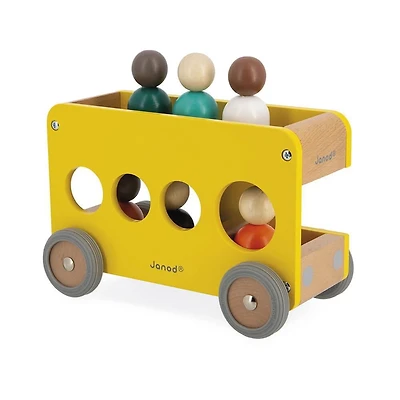 Janod - Bolid Bus Scolaire en Bois Massif - Roues Silencieuses - Imagination et Motricité Fine - Peintures à Base d'Eau - 2 Ans + - Jaune - 346355.