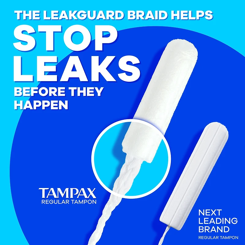 Tampax Pearl Tampons, with LeakGuard Braid, Regular Absorbency, Unscented, 50CT