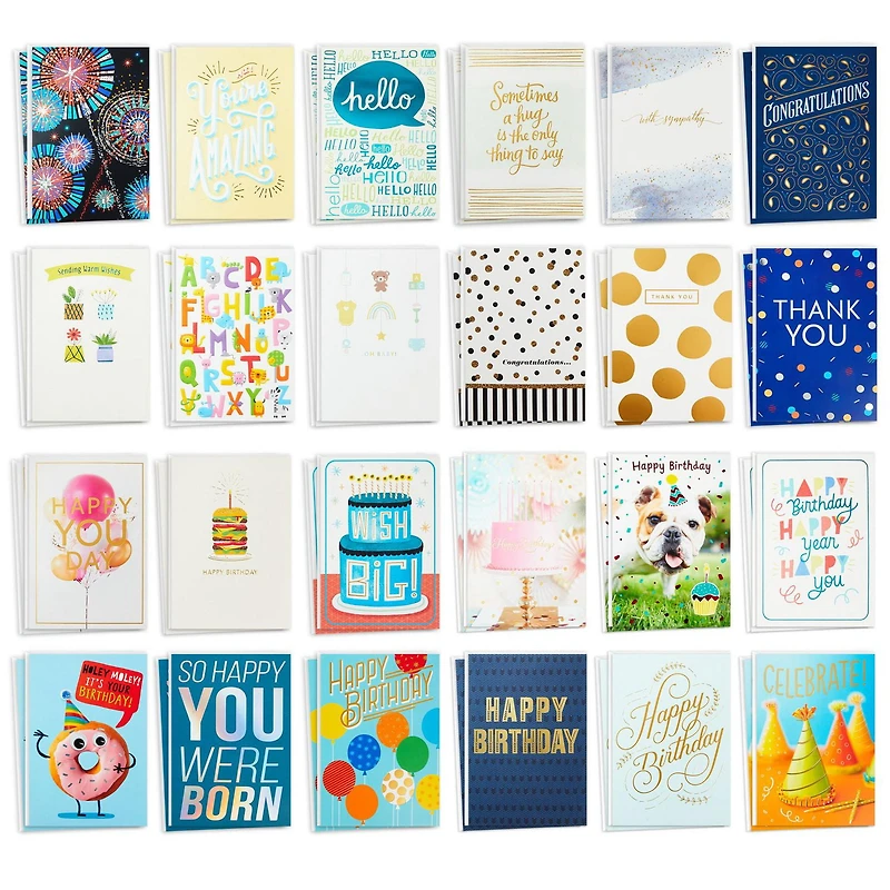 Assortiment de cartes Hallmark pour toutes les occasions – 48 cartes et enveloppes (Fêtes, remerciement, félicitations, condoléances, fête prénatale, sans texte)