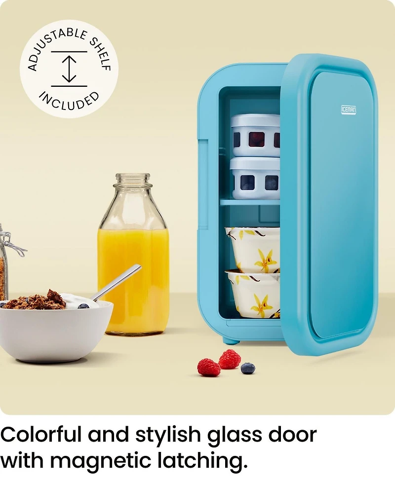 Mini-réfrigérateur portable ICEMAN avec 8 canettes de 355 ml (12 oz), refroidit et chauffe, prise pour voiture incluse - Bleu, Nouveau