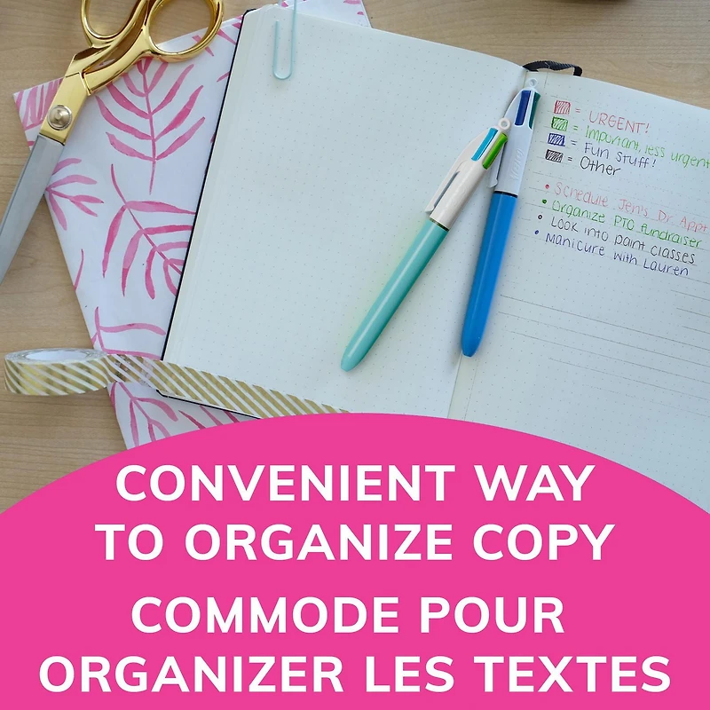 Stylo-bille rétractables BIC 4 couleurs Original et Mode, pointe moyenne (1,0 mm), paquet de 3, stylo-bille rétractable avec encre de couleur durable Découvrez l’encre durable