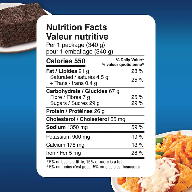 Poulet parmigiana Swanson : un repas surgelé avec un mélange de légumes, des pâtes et un brownie