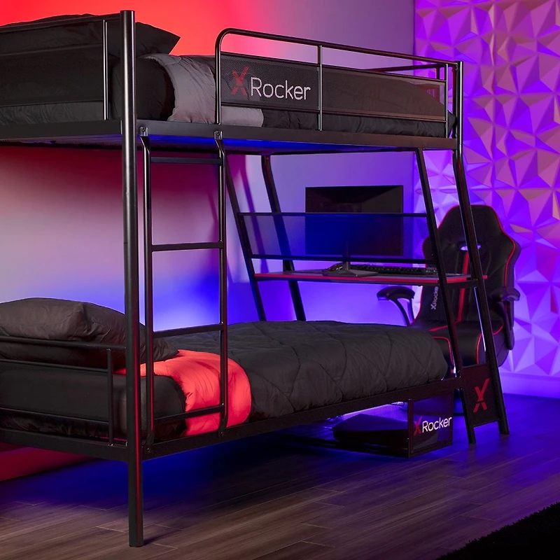 X Rocker Lit superposé Armada Twin over Twin Gaming avec bureau de jeu intégré, noir, Twin/Twin