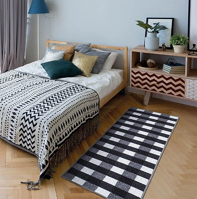Ottomanson Ottohome Collection Non-Slip Rubberback Checkered Design Indoor Rug