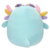Peluche Squishmallows de Pâques 16" - Irina l'axolotl bleu sarcelle avec des branchies arc-en-ciel et un bandana violet