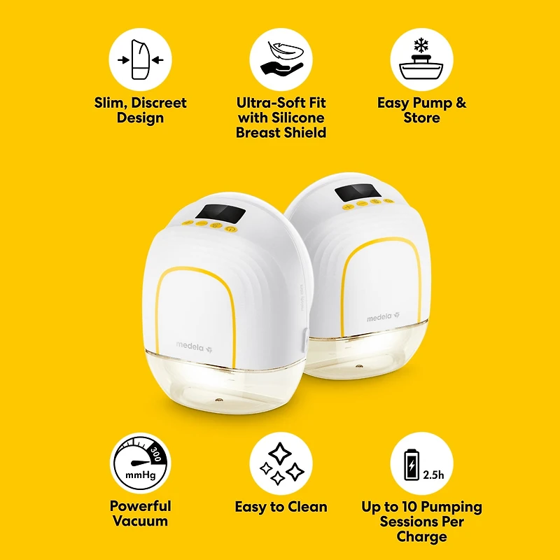 Medela Melody InBra Wearable Double Electric Breast Pump – Slim Design, Ultra-Soft Fit, Quiet, Powerful, Easy Pump & Store Container with Lid, Lightweight, Display with Timer, USB-C Rechargeable