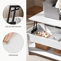Fullfurnique Lift Top Coffee Table with Large Hidden Compartment and Storage Open Shelf, White