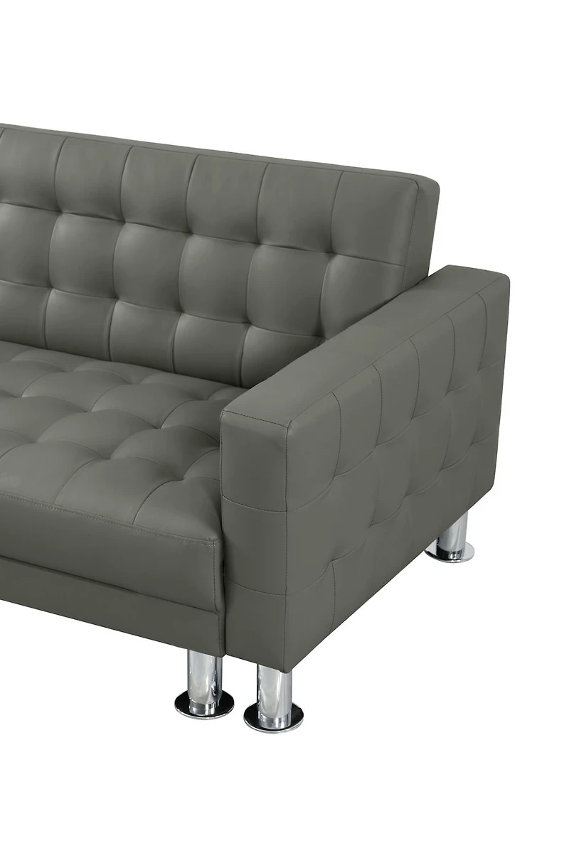 Velago ATTALENS Sectional Faux Leather Sleeper Sofa, Grey