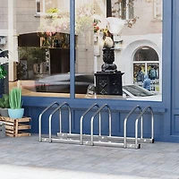 HOMCOM 3-Bike Bicycle Floor Parking Rack Cycling Storage Stand Silver