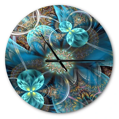 Designart Fleurs bleues fractales horloge murale