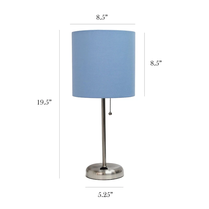 LimeLights Lampe bâton en acier brossé avec prise de charge et abat-jour en tissu, paquet de 2