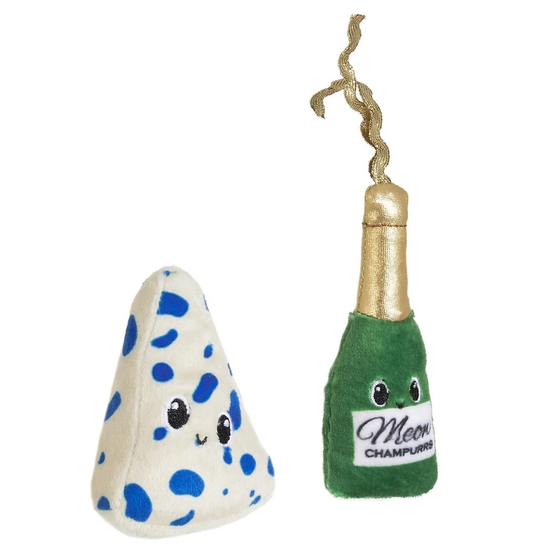 Quirky Kitty Vin & Fromage Jouet pour Chat en Peluche à l'Herbe à Chat Lot de 2