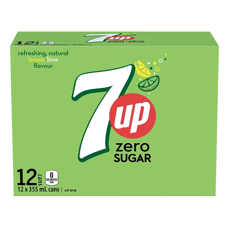 7UP Zero Citron Lime Boisson Gazeuse 12 x 355 ml, Canettes 12x355ml