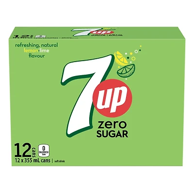 7UP Zero Citron Lime Boisson Gazeuse 12 x 355 ml, Canettes 12x355ml