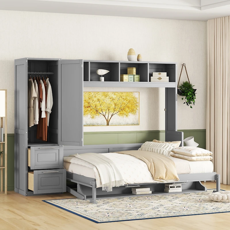 Lit escamotable mural Noble House pour lit double avec garde-robe et tiroirs, gris