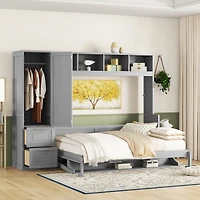 Lit escamotable mural Noble House pour lit double avec garde-robe et tiroirs, gris