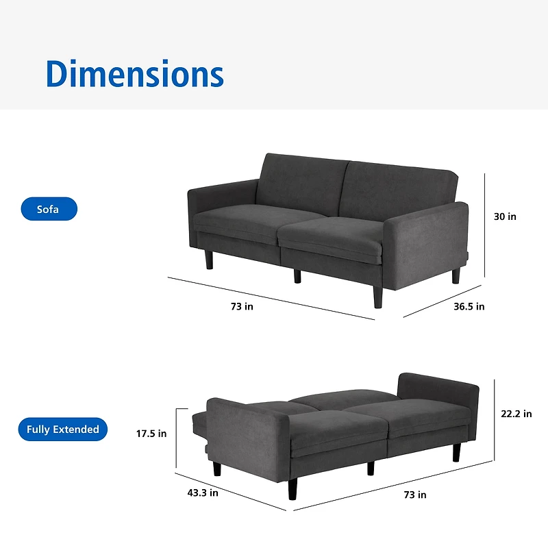 Futon avec rangement sous le siège Mainstays, Tissu charbon