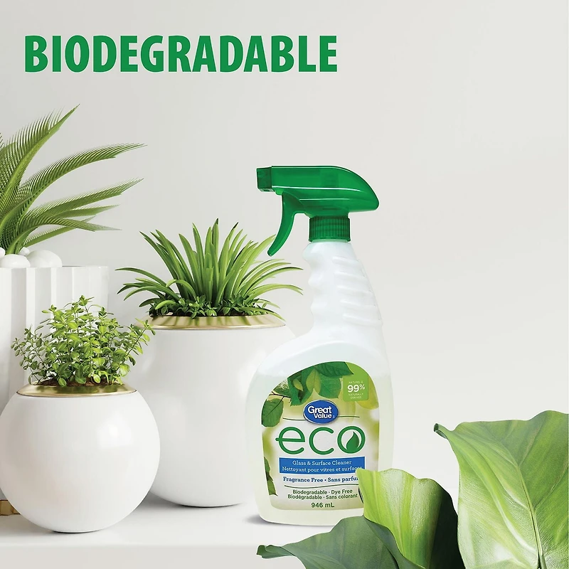 Great Value ECO Fragrance Free Glass and Surface Cleaner, 946 mL