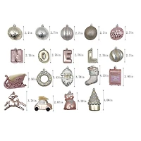 Holiday Time 50-Count Iconic Symbols of Christmas Shatterproof Christmas Ornaments, Silver/Pink/Gold