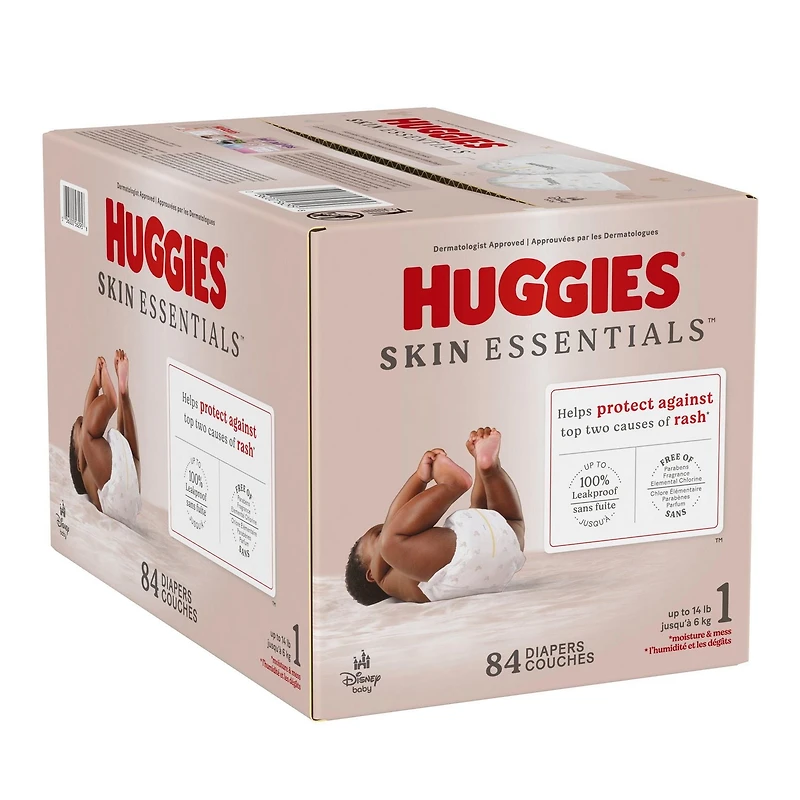 Couches pour bébé Huggies Skin Essentials, taille NB-6, 84-42 unités Taille NB-6  | 84-42  Unités