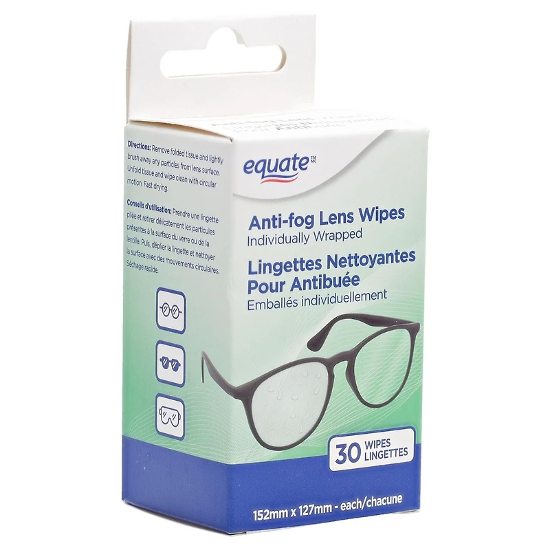Lingettes pour lentilles antibuée Equate 30 lingettes (152 mm x 127 mm chacune)