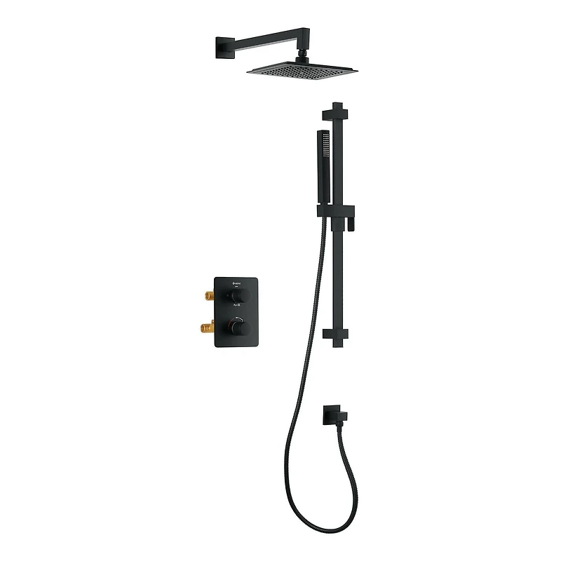 Square 3-functions thermostatic valve. handheld handshower and shower head, or simultaneously,  matte black finish