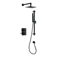Square 3-functions thermostatic valve. handheld handshower and shower head, or simultaneously,  matte black finish