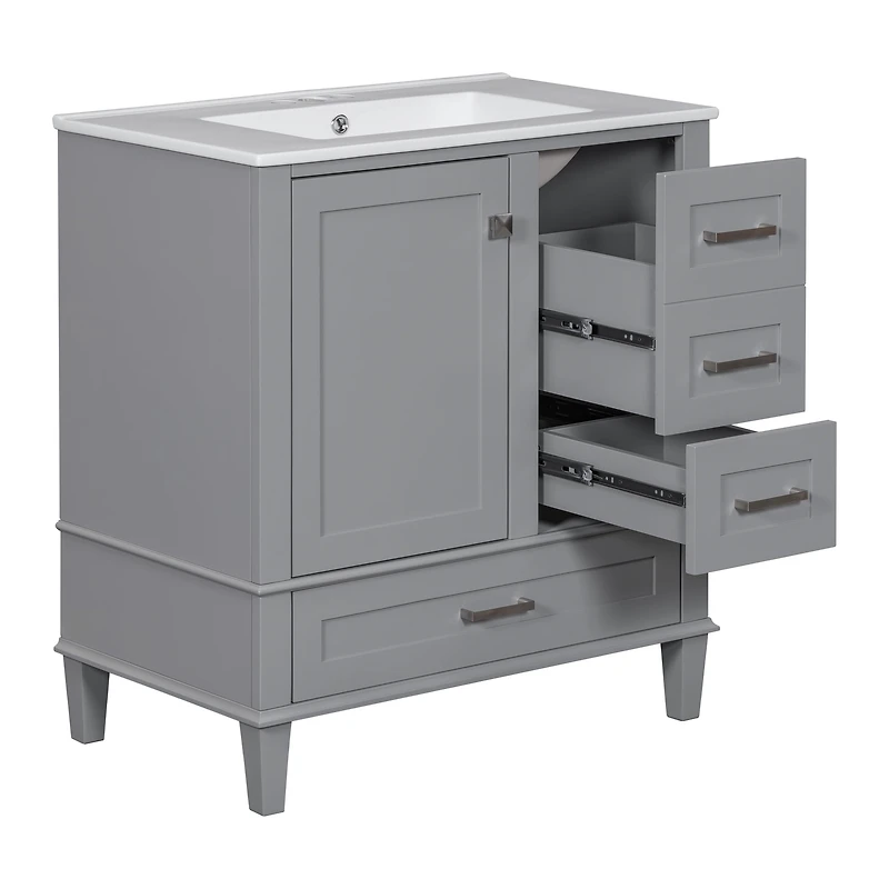 Homy Casa 30 in Modern Charcoal Grey Kitchen Sideboard with Ceramic Sink