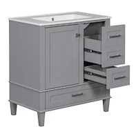 Homy Casa 30 in Modern Charcoal Grey Kitchen Sideboard with Ceramic Sink