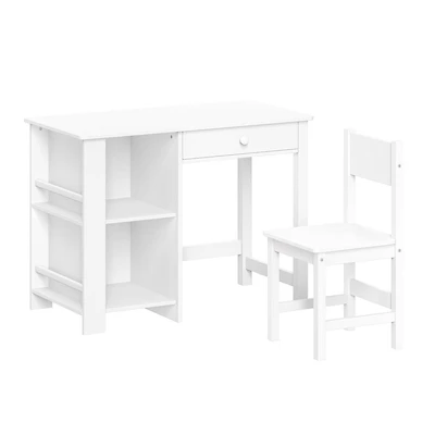 Kids Desk and Chair Set with Cubbies and Bookracks – White