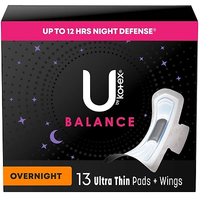 Serviettes ultraminces de nuit U by Kotex Balance avec ailes, 13 unités UBK PAD 13