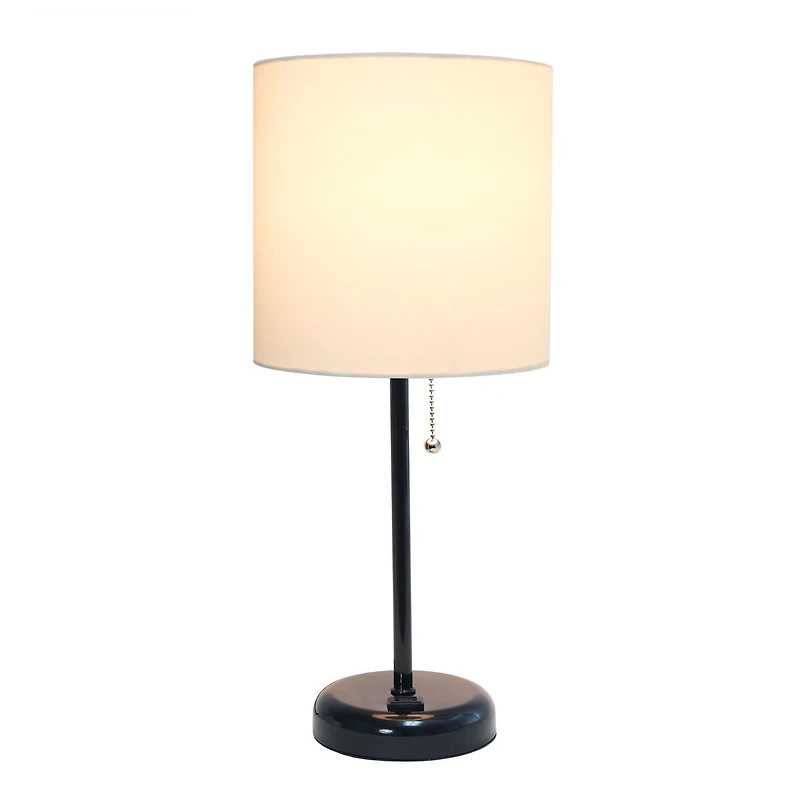 LimeLights Black Stick Lamp with Charging Outlet and Fabric Shade, White
