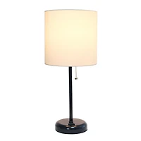 LimeLights Black Stick Lamp with Charging Outlet and Fabric Shade, White